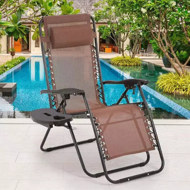 Zero Gravity Chair, Folding Outdoor Patio Lounge Recliner w/ Cup Holder