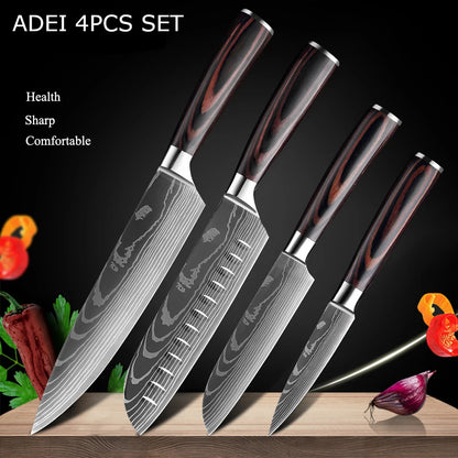 Kitchen Knives Set Laser Damascus Pattern Chef Knife Sharp Cleaver Slicing Utility Knives Tools