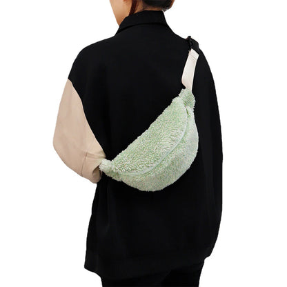 Unisex Fuzzy Crossbody Bag Zipper Closure Solid Shoulder Bag Multifunctional  Foldable Lightweight Autumn Winter Daily Bag