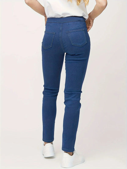 Women Solid Color High-waisted Skinny Jeans, Stretchy Pants, Casual Style Denim Pants