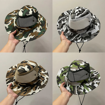 Outdoor Trendy Fisherman Hat Drawstring Design Breathable Summer Hats for Fishing Camping Traveling