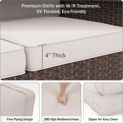 Outdoor Chair Cushions, 24" x 23" High-Density Foam & Removable Zipper Cover- Beige