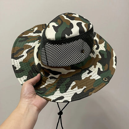 Outdoor Trendy Fisherman Hat Drawstring Design Breathable Summer Hats for Fishing Camping Traveling