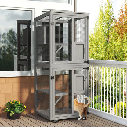 Cat  Outdoor Enclosure, 4 Tiers with Wheels, Resting Box, Waterproof Roof, Large Pet House