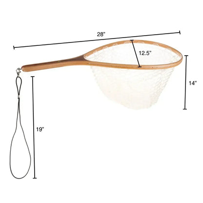 Landing fish net - fly fishing equipment transparent rubber net and wooden handle fishing tool for catch and release