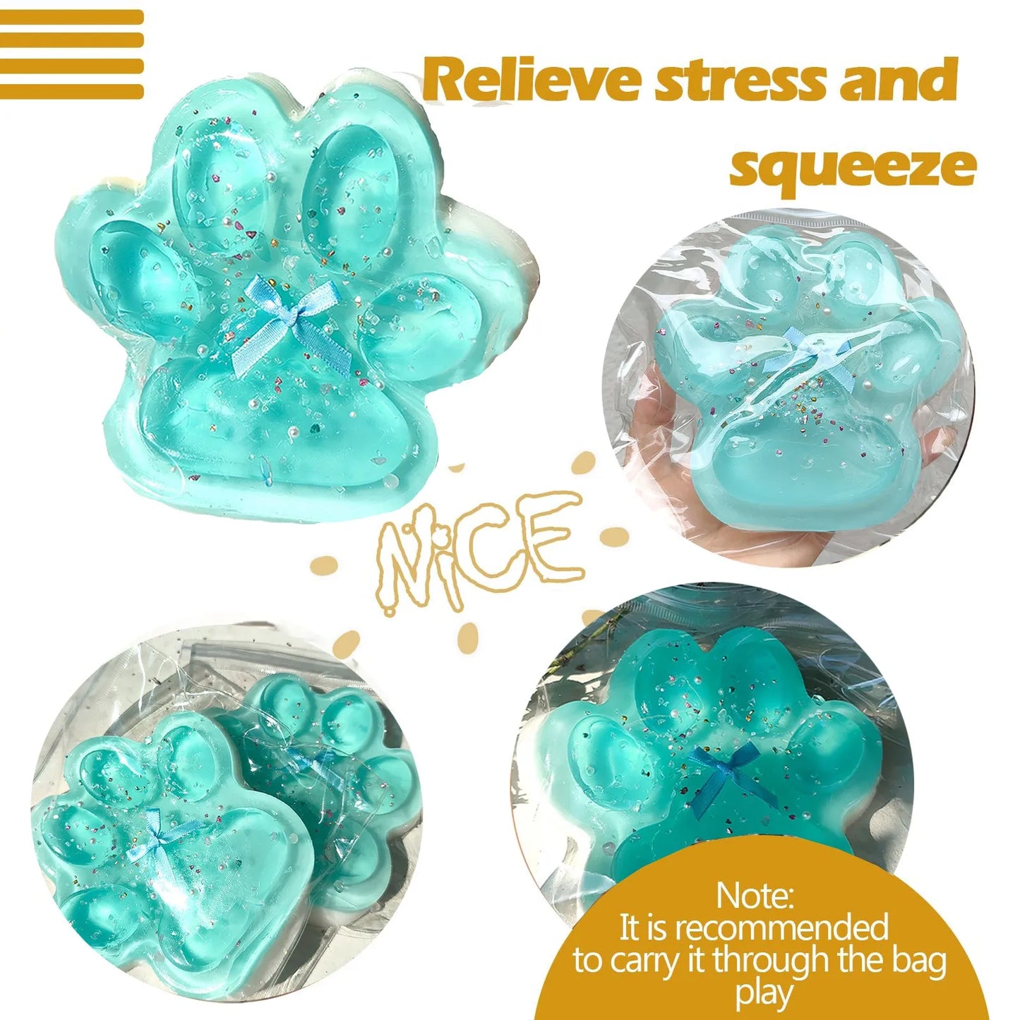 Jelly Glitter Cat Paw Stress Relief Decompression Toy Slow Rebound Pinch New Fidget Toy For Kids Adult Christmas Gifts