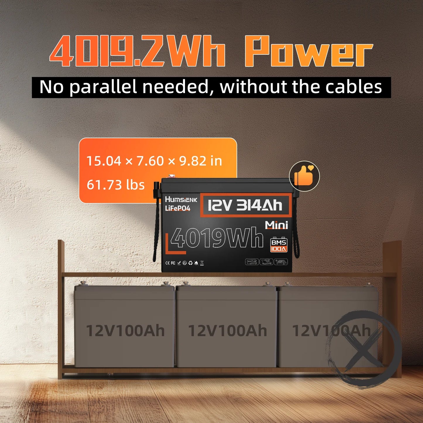 Lithium Iron Phosphate Battery 12V 314Ah With 100A BMS For RV/ Vans/ Golf Cart/ Camping/ Marine/  Boats/ Fishing