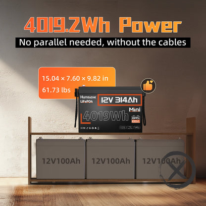 Lithium Iron Phosphate Battery 12V 314Ah With 100A BMS For RV/ Vans/ Golf Cart/ Camping/ Marine/  Boats/ Fishing