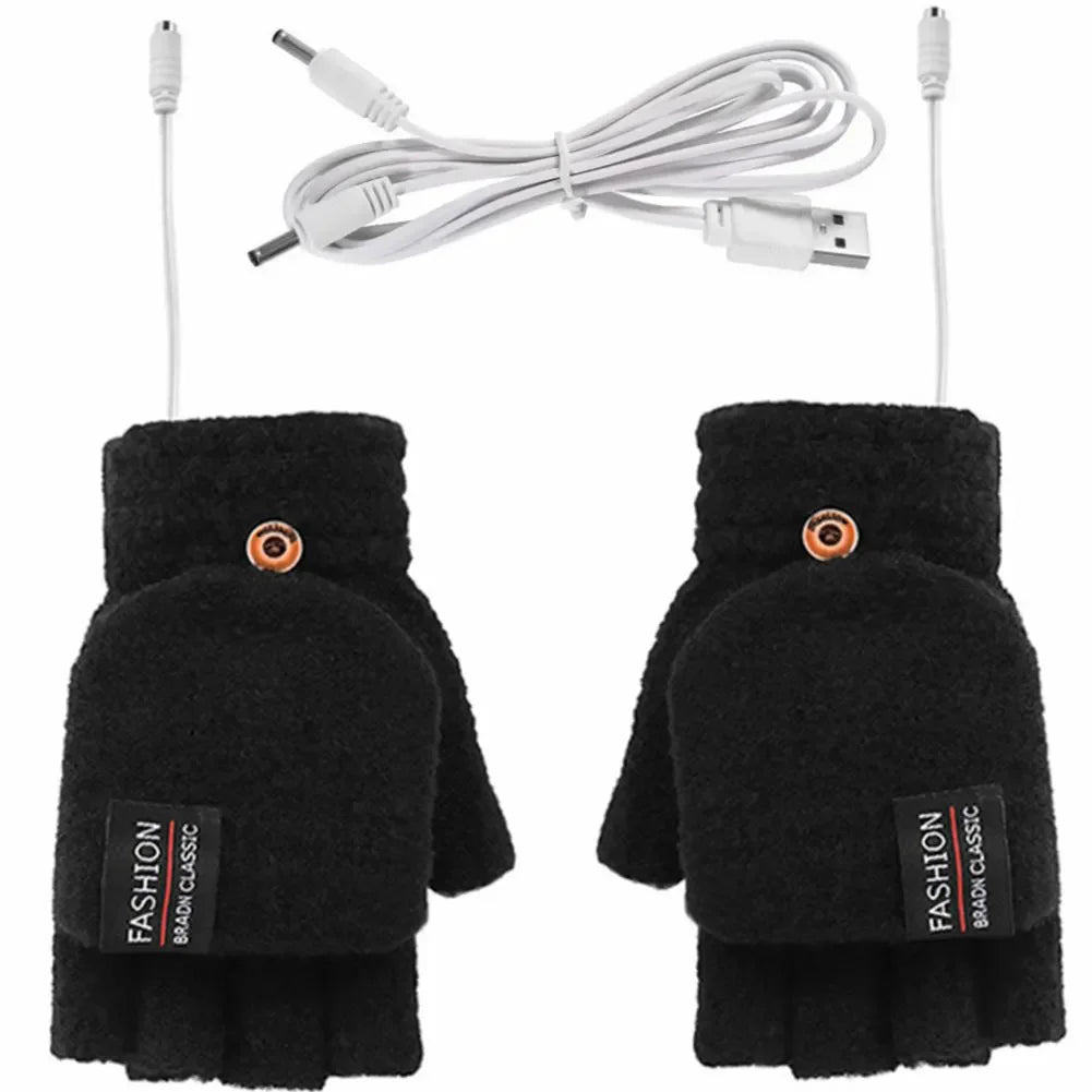 USB Electric Heated Gloves Touchscreen Double-Sided Heating Gloves Fingerless Hands Warmer