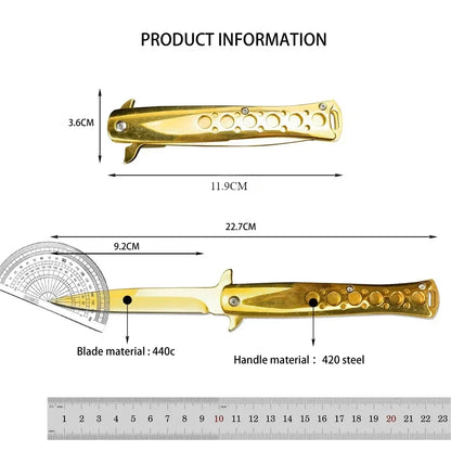 Folding Golden Portable  Knife  Steel Handle Tactical HuntingPocket Knives