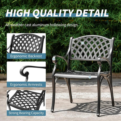 2 Piece Outdoor Cast Aluminum Dinning Chairs, Patio Bistro Chair Set with Armrests, Patio Dinning Chairs2025-