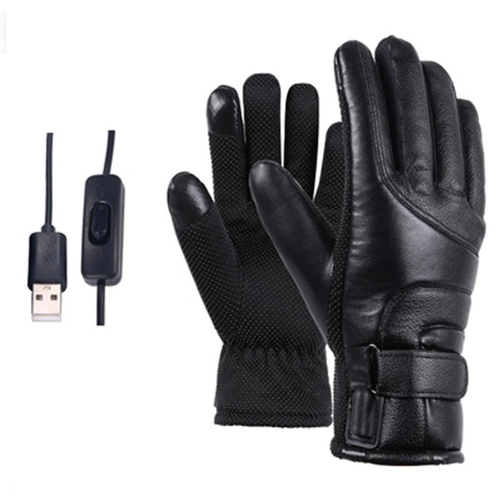 Leather Electric Heating Gloves Waterproof  Touchscreen Hand Warmer for Hiking Skiing Fishing