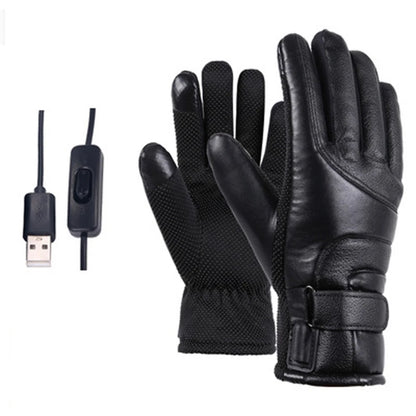 Leather Electric Heating Gloves Waterproof  Touchscreen Hand Warmer for Hiking Skiing Fishing