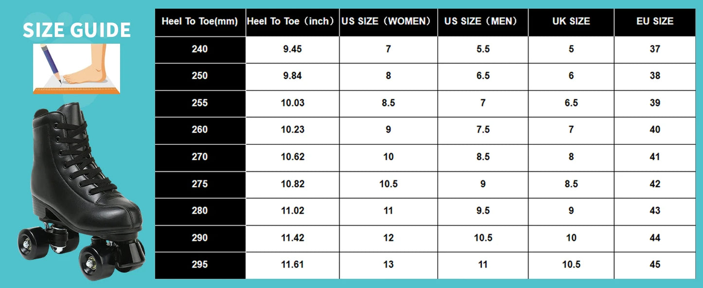Double-Row Roller Skate Shoes Quad Sneakers Beginner Men Women Outdoor Skating  Size 34-45 Pu Leather