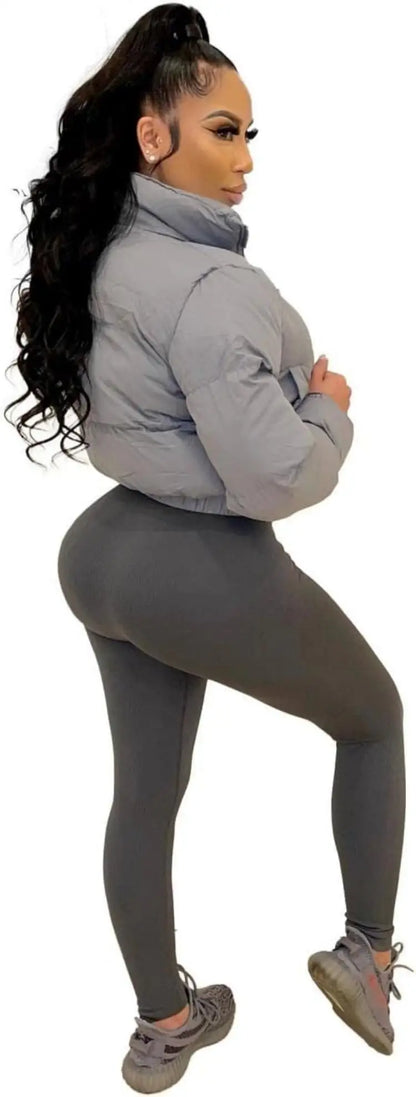 Puffer Jacket Womens Cropped Zip Casual Cotton Coat Padding Warm Jackets Winter Coats