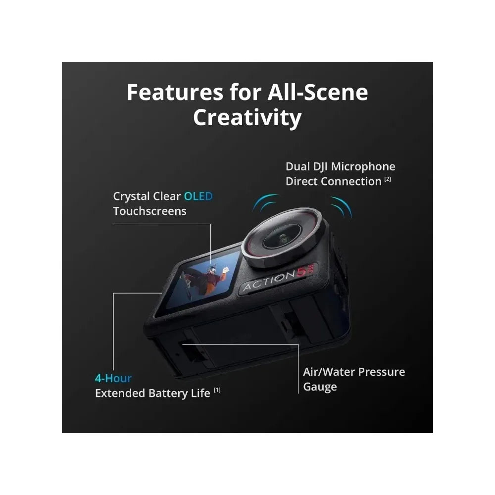 DJI Osmo Action 5 Pro Combo, Action Camera 4K with 1/1.3" Sensor, 12h  Battery Life  3 Batteries