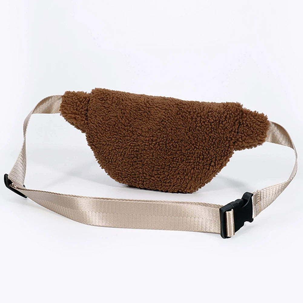 Unisex Fuzzy Crossbody Bag Zipper Closure Solid Shoulder Bag Multifunctional  Foldable Lightweight Autumn Winter Daily Bag