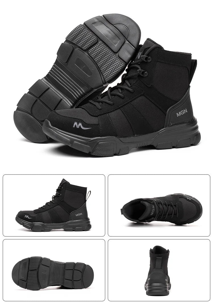 Mens Safety Shoes Steel Toe  Anti-Puncture Indestructible Shoes Trail Running  Outdoor Protective Boot