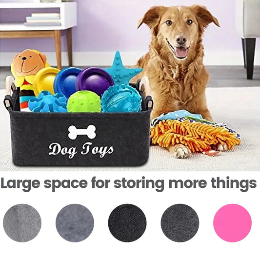 Soft Plush Dog Toy Storage Basket With Wooden Handle