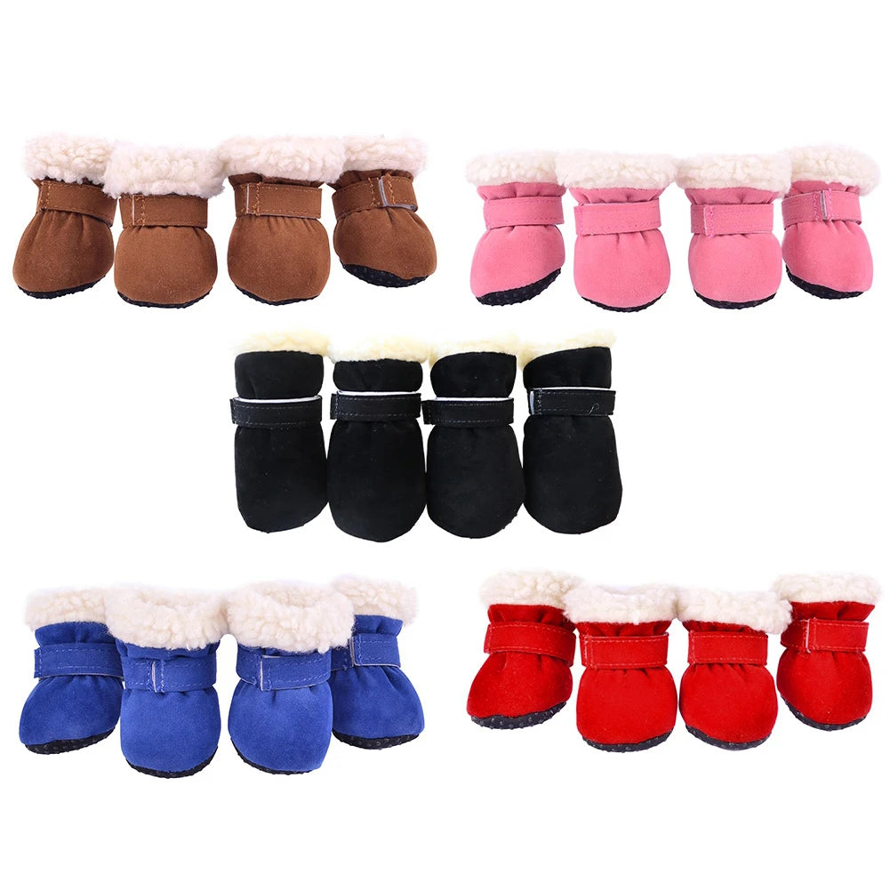 4Pcs Pet Dog Snow Boots Winter Warm Plush Dog Shoes for Small Medium Dog Cats S-XL Soft with Non-Slip Soles