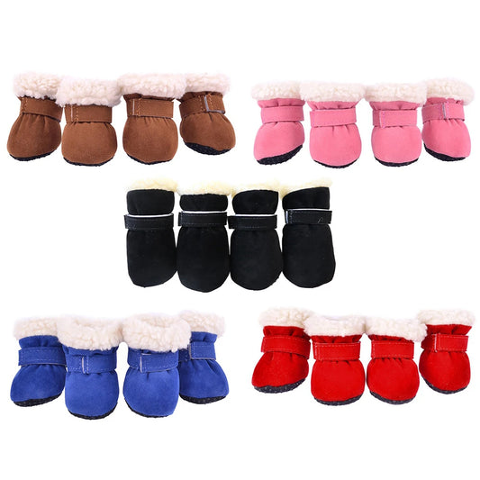 4Pcs Pet Dog Snow Boots Winter Warm Plush Dog Shoes for Small Medium Dog Cats S-XL Soft with Non-Slip Soles