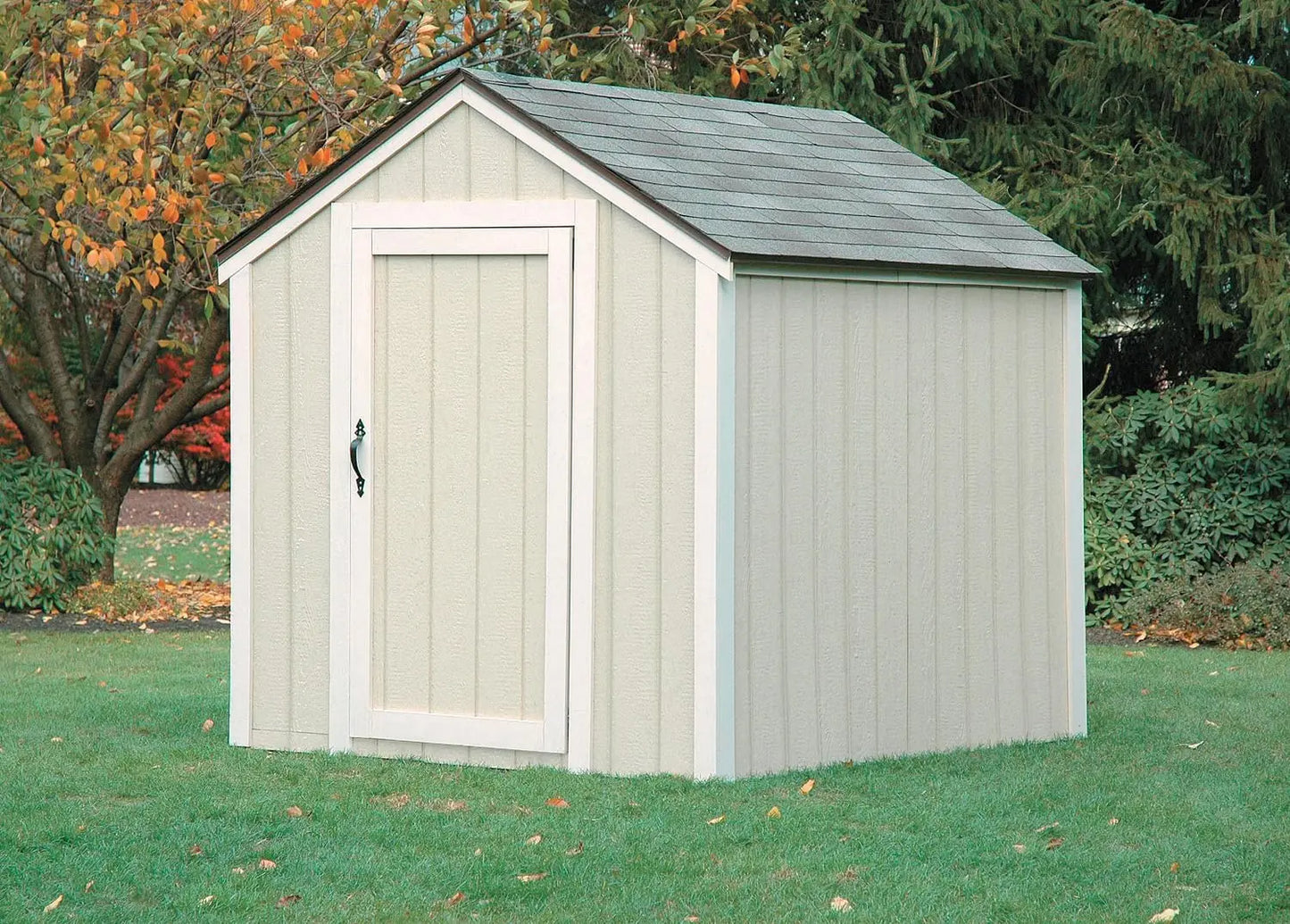 outdoor storage shed kit for backyard, patio, and garden with tool and equipment storage"