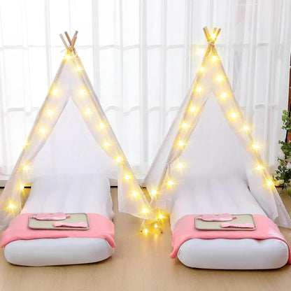 4 Pack Kids Teepee Tent Bulk with Light and Inflatable Airbed, Natural Cotton  Washable