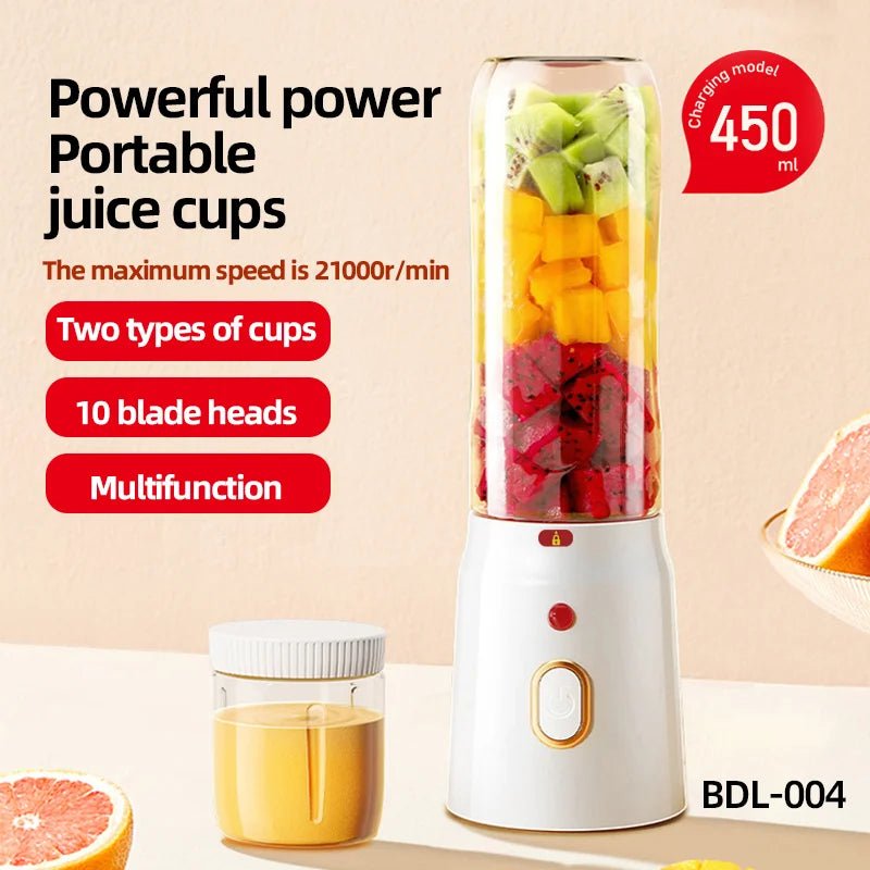 Portable USB Rechargeable Juicer with Dual Cups - Compact, Lightweight Design for Fresh Juice Anywhere - Perfect for Travel, Gym