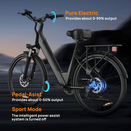 750W E26 Electric Bike for Adults | 48V 10.4Ah Removable Battery, Top Speed 20MPH, 26''X2" Standard Tire, 7-Speeds