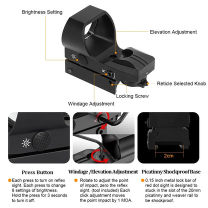 MINI Red Dot Sight Tactical Optics 20mm Rail Compatible Four Points of Change Hunting Riflescope for Glock