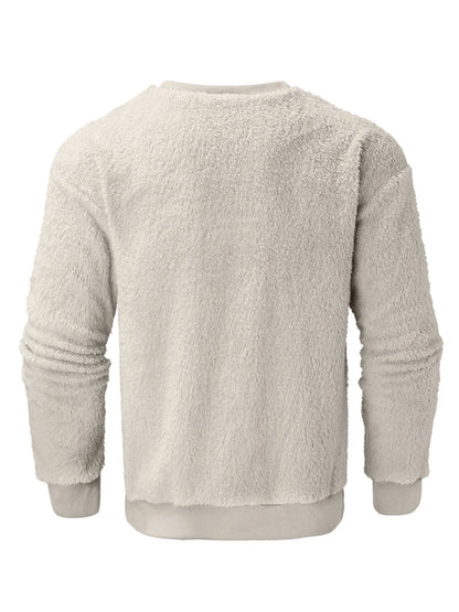 Men’s Sweatshirt Long Sleeve Crew Neck Furry Casual Pullover Hoodie Warm Streetwear