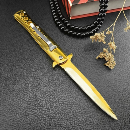 Folding Golden Portable  Knife  Steel Handle Tactical HuntingPocket Knives