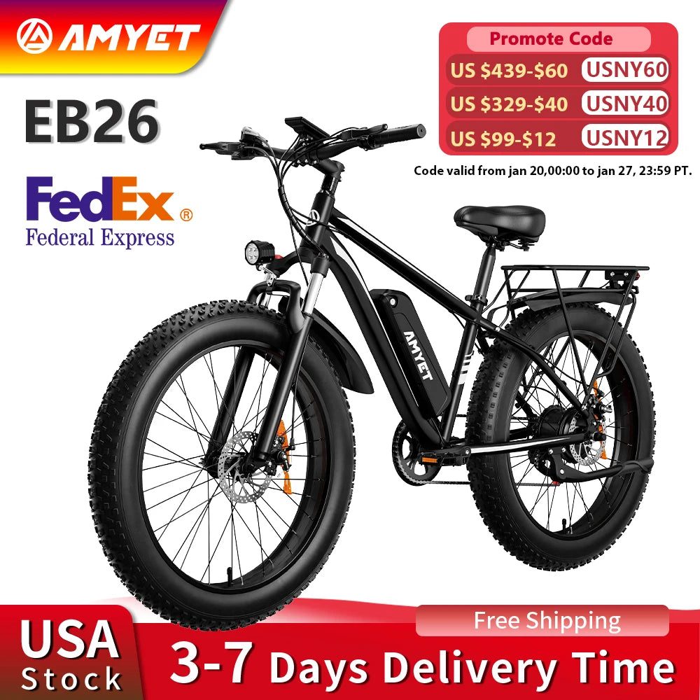 Electric Bike for Adults 1000W 48V 15AH 26" Fat Tire Mountain 31mph Dual Shock Absorber