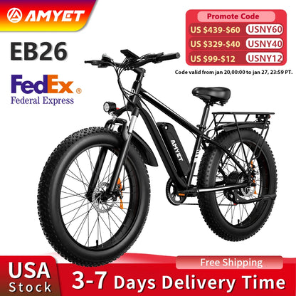 Electric Bike for Adults 1000W 48V 15AH 26" Fat Tire Mountain 31mph Dual Shock Absorber