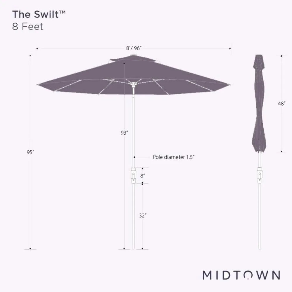 8 Ft. Patio Umbrella Polyester Fabric - Fiberglass Ribs, Auto-Tilt Aluminum Frame