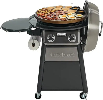 Cuisinart 360-Degree Griddle Outdoor Cooking Center, 22-Inch Round Flat Top Grill with Stainless Steel Vented Cover.