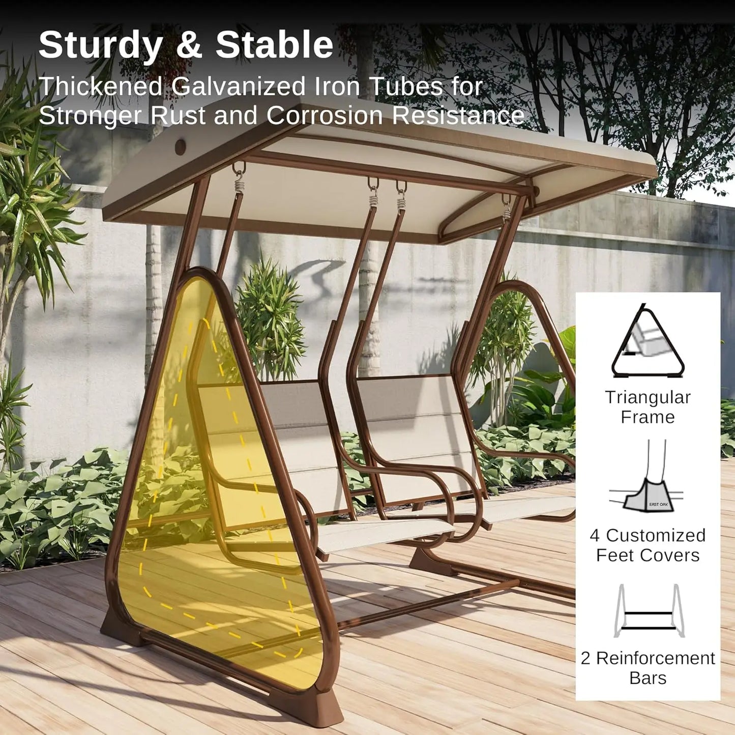 2-Person Outdoor Patio Swing with Adjustable Canopy, Comfortable and Breathable Seats, Independent Swing