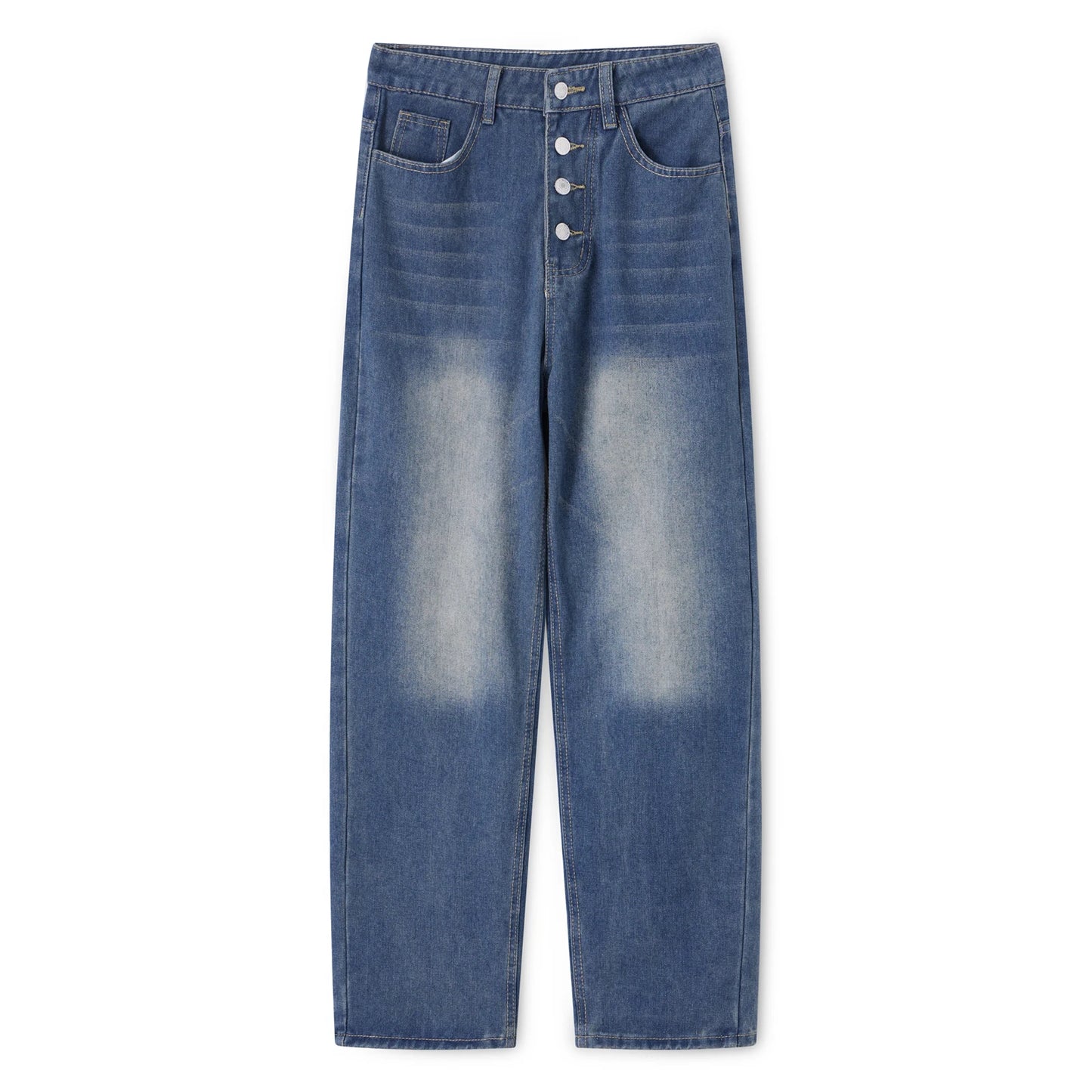 Ladies Stylish High Waist Blue Denim Jeans with Straight Leg Perfect for Spring and Fall Casual Wear Comfortable