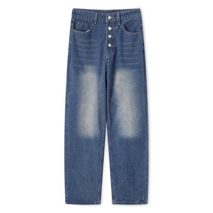 Ladies Stylish High Waist Blue Denim Jeans with Straight Leg Perfect for Spring and Fall Casual Wear Comfortable