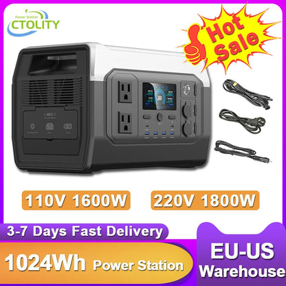Portable Power Station Outdoor 1024Wh Lifepo4 110V 220V AC Camping Solar Generator