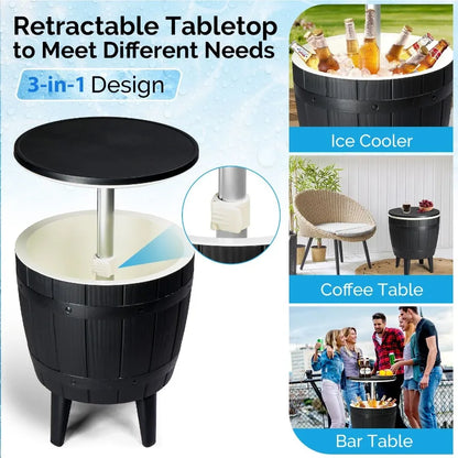 10Gallon Black Four Leg Ice Bucket Plastic Side Table Outdoor Beverage Cooler Portable Drink Storage Patio Party BBQ Camping