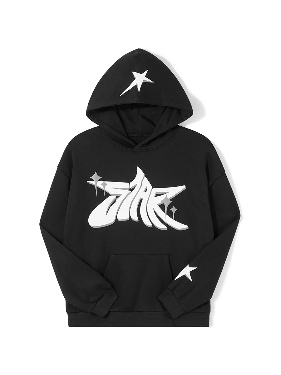 Women Vintage Sweatshirt Grunge Star Print Loose Fit Hooded Tops Autumn Long Sleeve Oversized Shirt