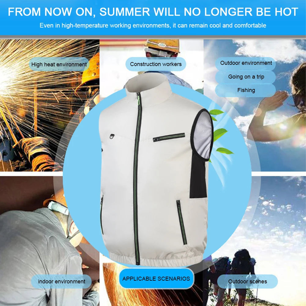 Summer Sport Fan Air Condition Cool Man Woman Outdoor Vest Clothes Jacket Sun Windbreaker Fishing