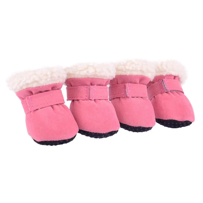 4Pcs Pet Dog Snow Boots Winter Warm Plush Dog Shoes for Small Medium Dog Cats S-XL Soft with Non-Slip Soles