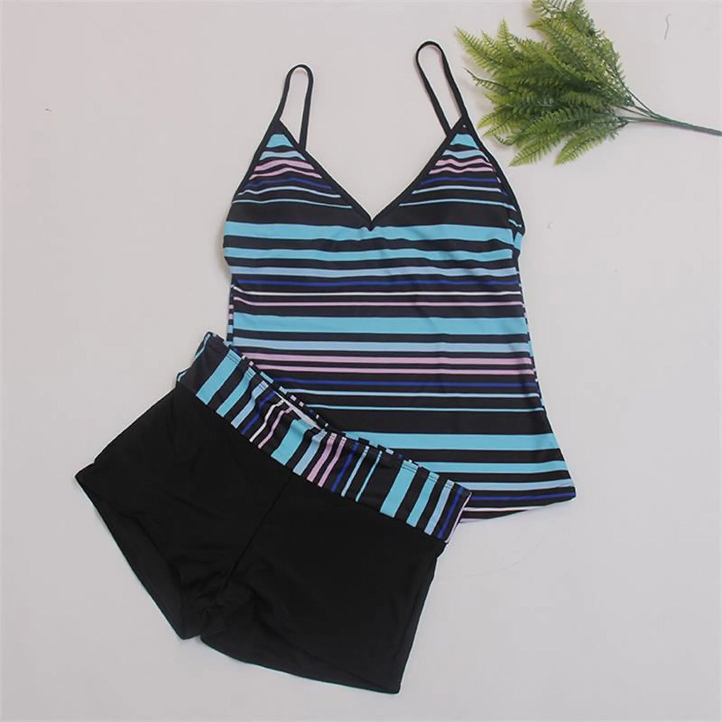 Summer Women'S Swimming Suit Striped Sleeveless Swimwear Two Piece