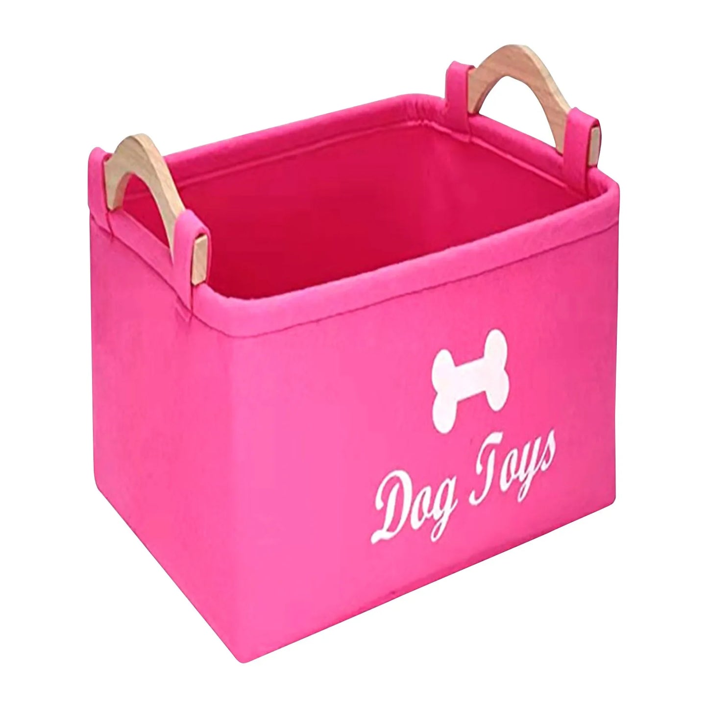 Soft Plush Dog Toy Storage Basket With Wooden Handle