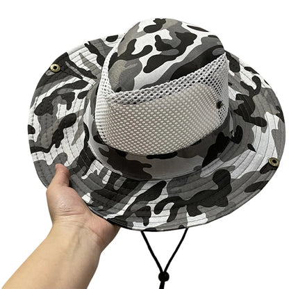 Outdoor Trendy Fisherman Hat Drawstring Design Breathable Summer Hats for Fishing Camping Traveling