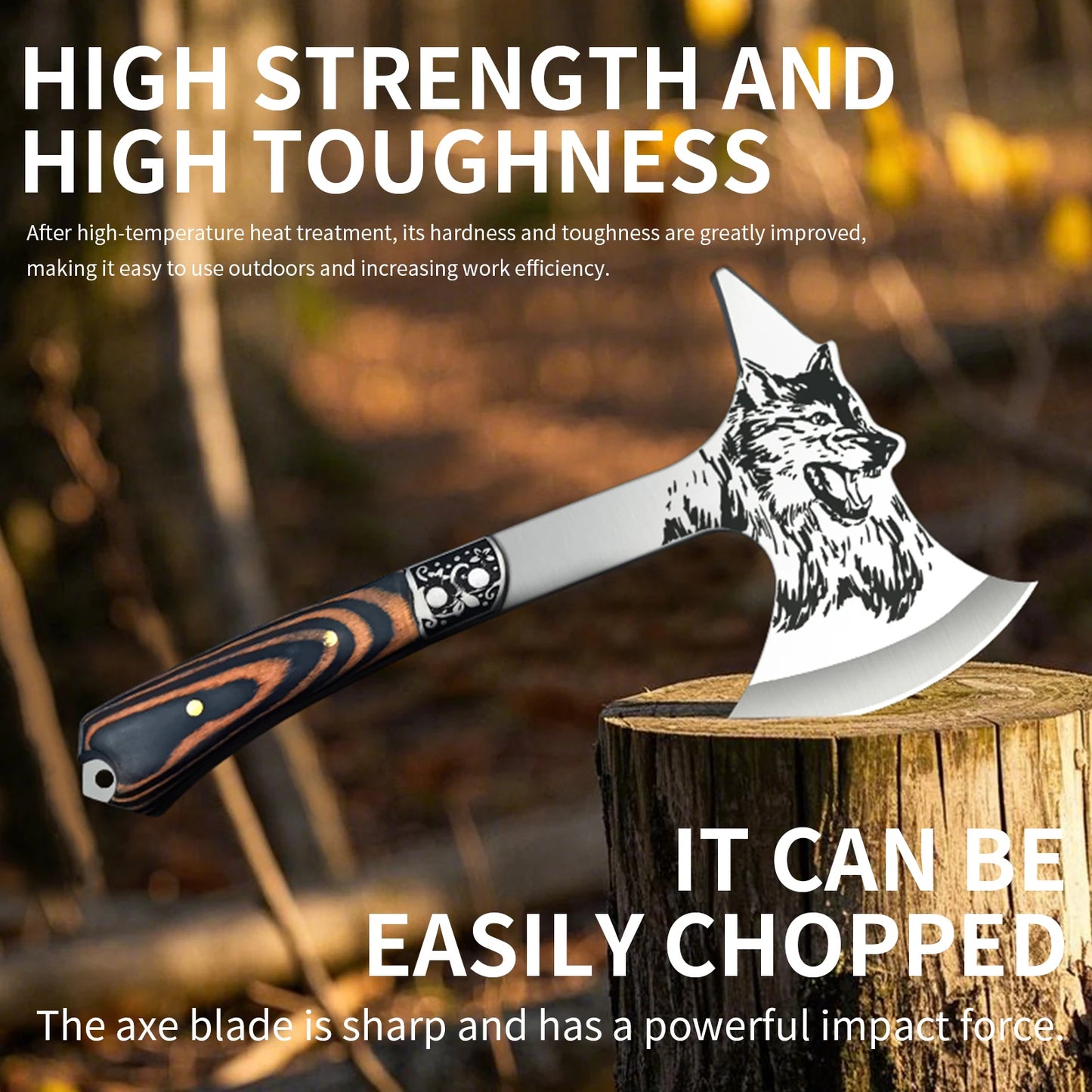 Stainless Steel Survival Axe Multi-function Outdoor Camping Tactical Wolf-head Axe Hunting Tools Portable