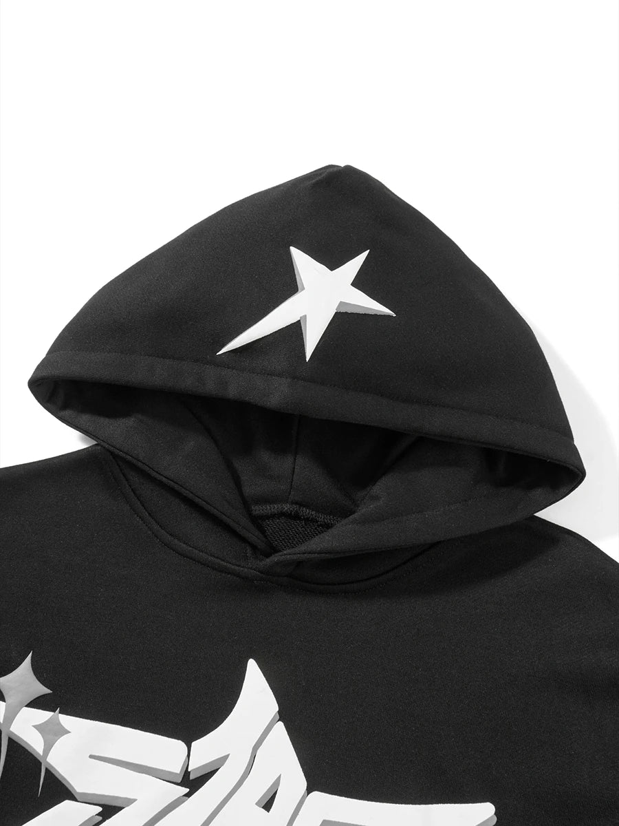 Women Vintage Sweatshirt Grunge Star Print Loose Fit Hooded Tops Autumn Long Sleeve Oversized Shirt