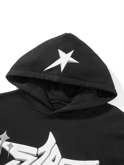 Women Vintage Sweatshirt Grunge Star Print Loose Fit Hooded Tops Autumn Long Sleeve Oversized Shirt